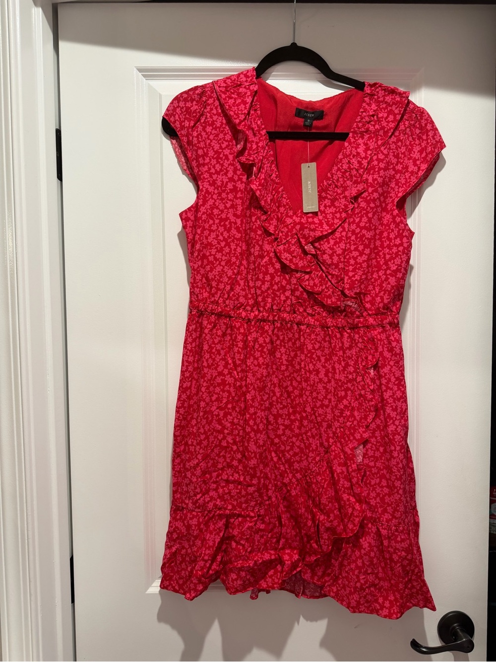 J. Crew Hot Pink Floral Ruffle Wrap Dress